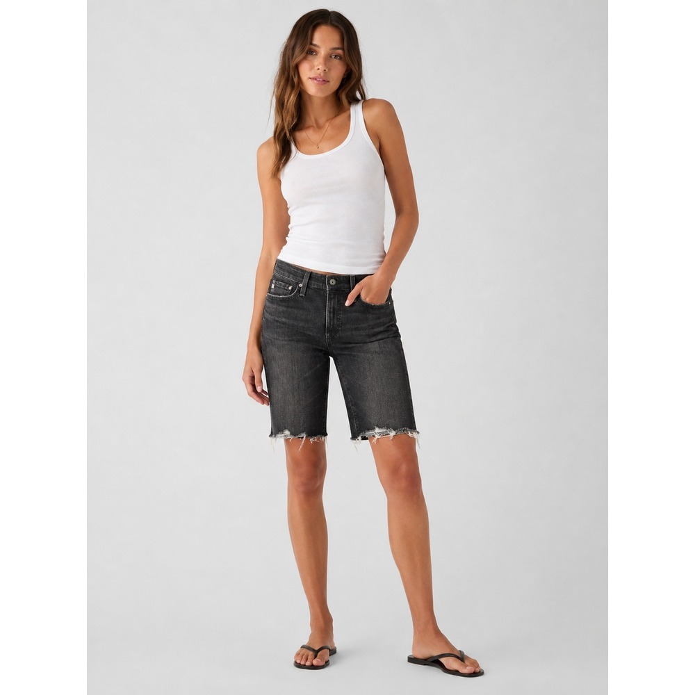 AG Adriano Goldschmied Chrissy Vintage Bermuda Shorts Womens 25 Black Distressed
